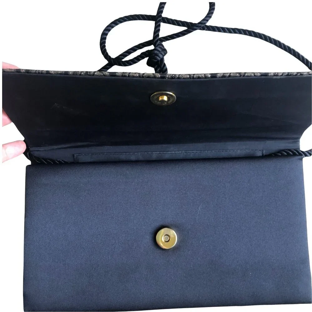 Whiting & Davis Black Gold Brocade Evening Clutch Shoulder Bag Vintage
